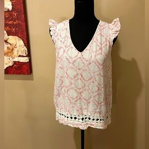 Lilla P Ruffle Sleeve V-Neck Top, size M